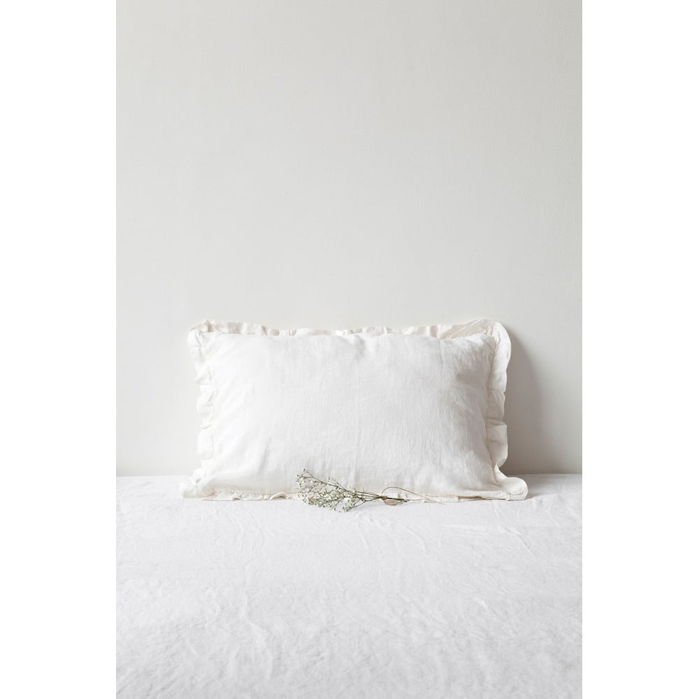 E-shop Biela ľanová obliečka na vankúš s riaseným lemom Linen Tales, 50 x 60 cm