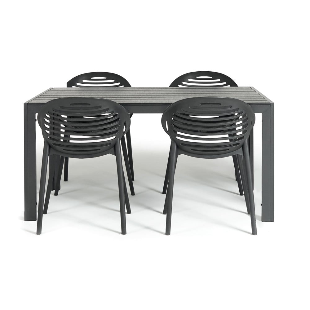 E-shop Záhradná jedálenská súprava pre 4 osoby s čiernou stoličkou Joanna a stolom Viking, 90 x 150 cm