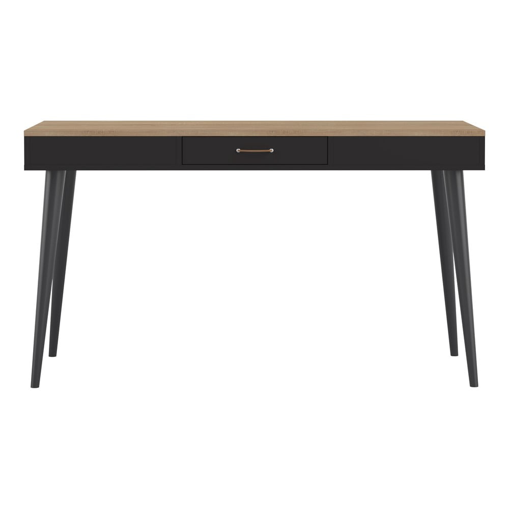 E-shop Čierny pracovný stôl s doskou v dekore duba 134x59 cm - TemaHome