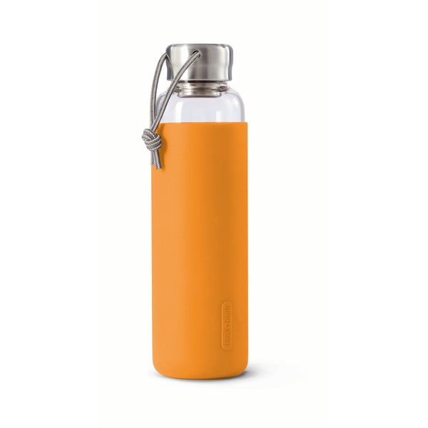 Sklenená fľaša na vodu s oranžovým silikónovým obalom Black + Blum G-Bottle, 600 ml
