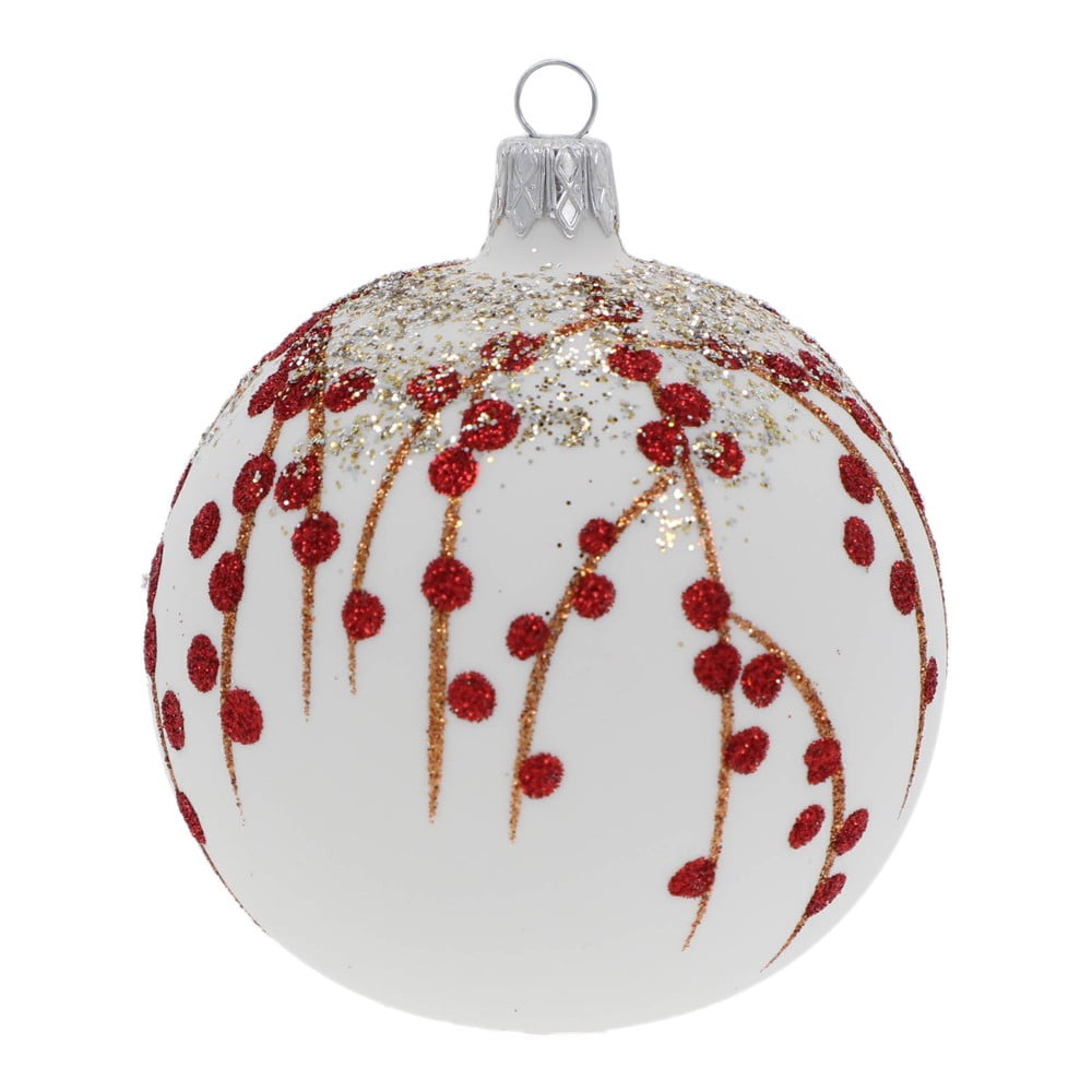 E-shop Súprava 3 bielo-červených sklenených vianočných ozdôb Ego Dekor