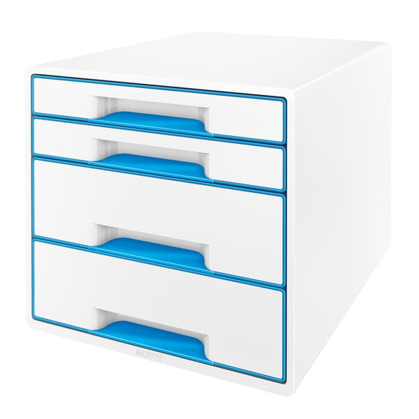 Bielo-modrý zásuvkový box Leitz WOW CUBE, 4 zásuvky