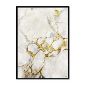 Nástenný ručne maľovaný obraz JohnsonStyle White & Gold Marble Black Frame, 53 x 73 cm