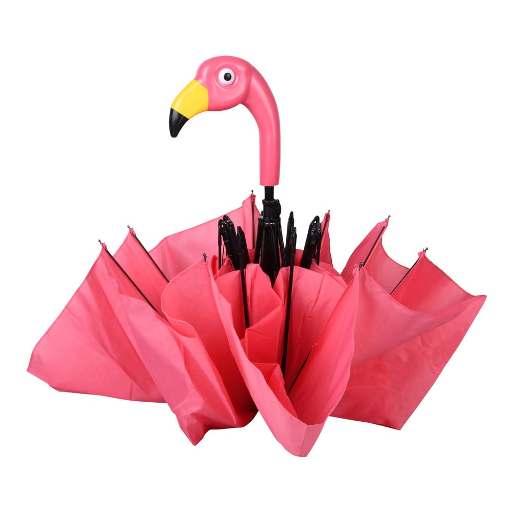 E-shop Ružový skladací dáždnik Esschert Design Flamingo, ⌀ 96,5 cm