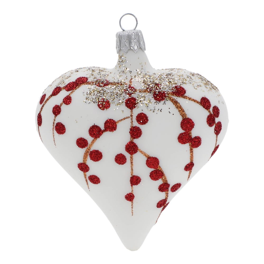 E-shop Súprava 3 bielych sklenených vianočných ozdôb v tvare srdca Ego Dekor