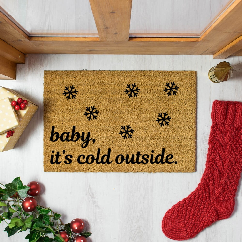 Obrázok Čierna rohožka z prírodného kokosového vlákna Artsy Doormats Baby It's Cold Outside, 40 x 60 cm