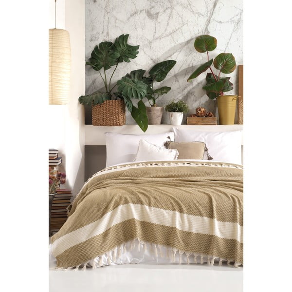 Horčicovožltý bavlnený pléd cez posteľ Viaden Şeritli, 200 x 230 cm