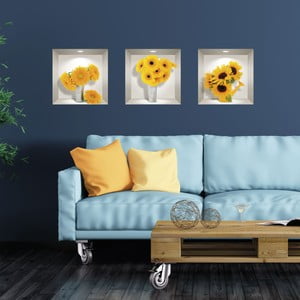 Sada 3 3D samolepiek na stenu Ambiance Sunflowers