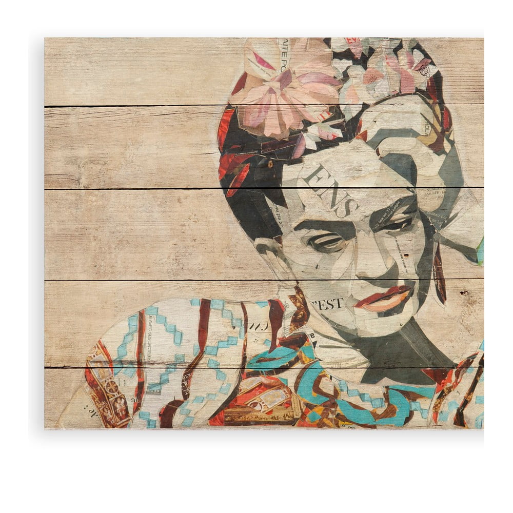 E-shop Nástenná ceduľa z borovicového dreva Madre Selva Collage of Frida, 40 × 60 cm