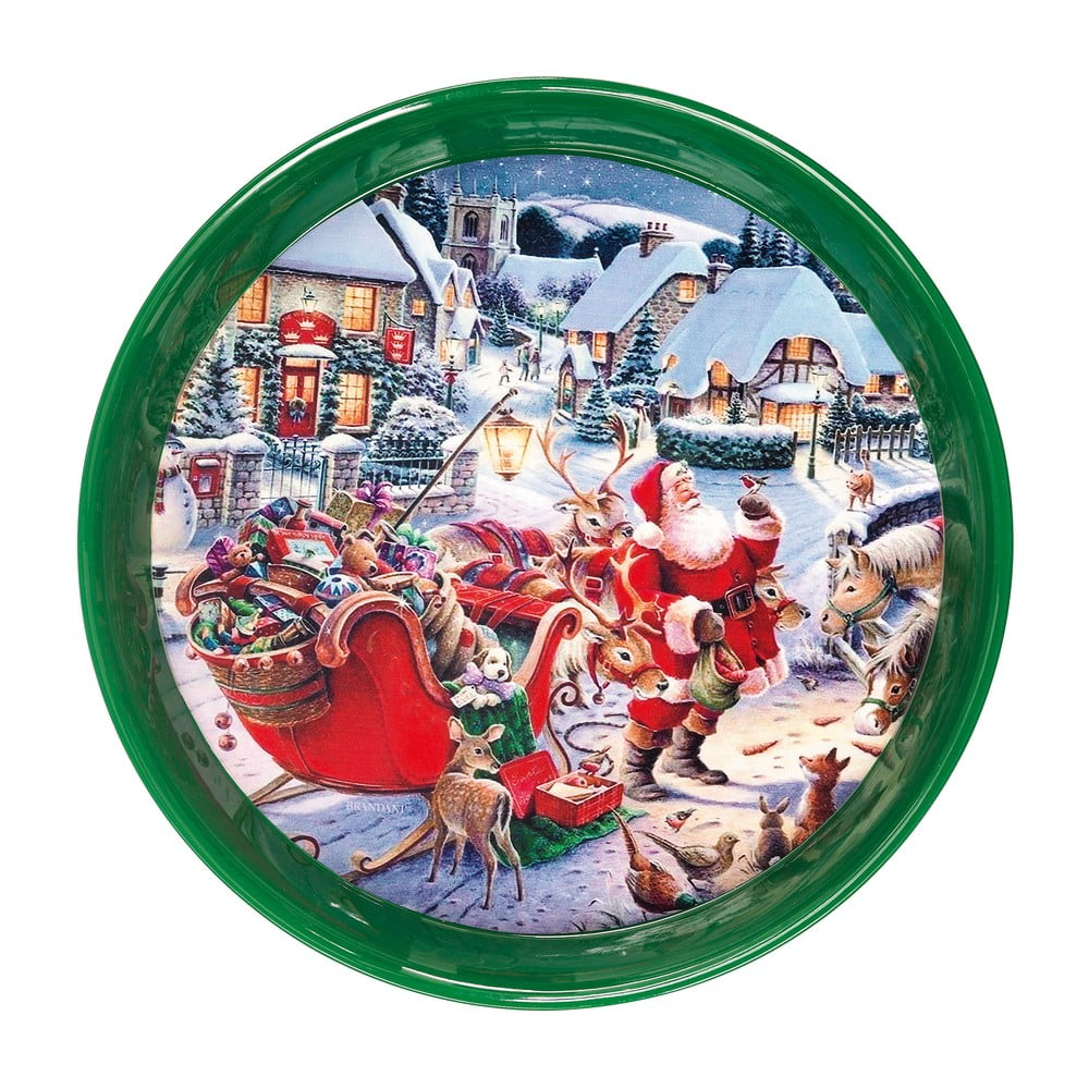 E-shop Okrúhly zelený podnos s vianočným motívom Brandani, ⌀ 38 cm