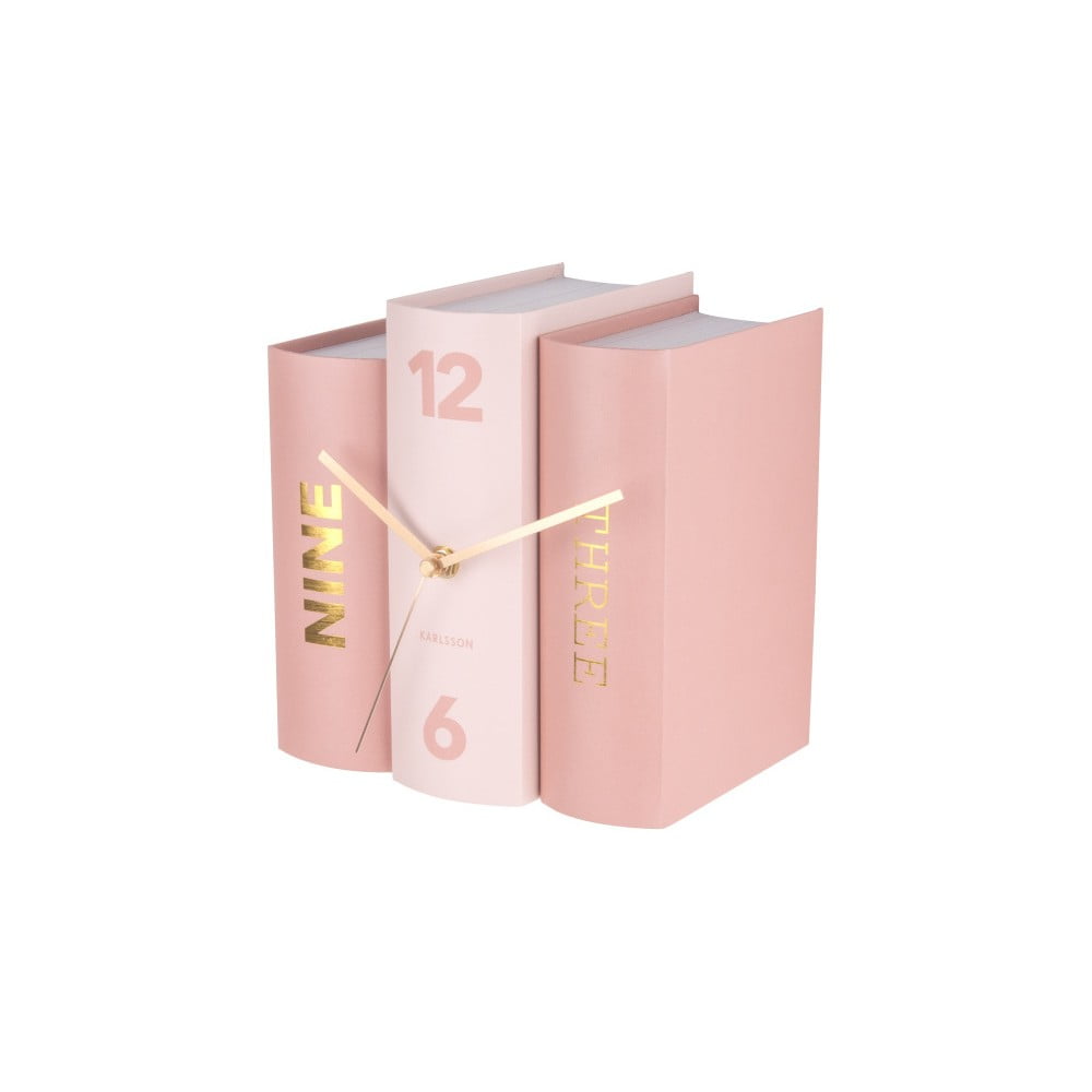 Ružové stolové hodiny v tvare kníh Karlsson