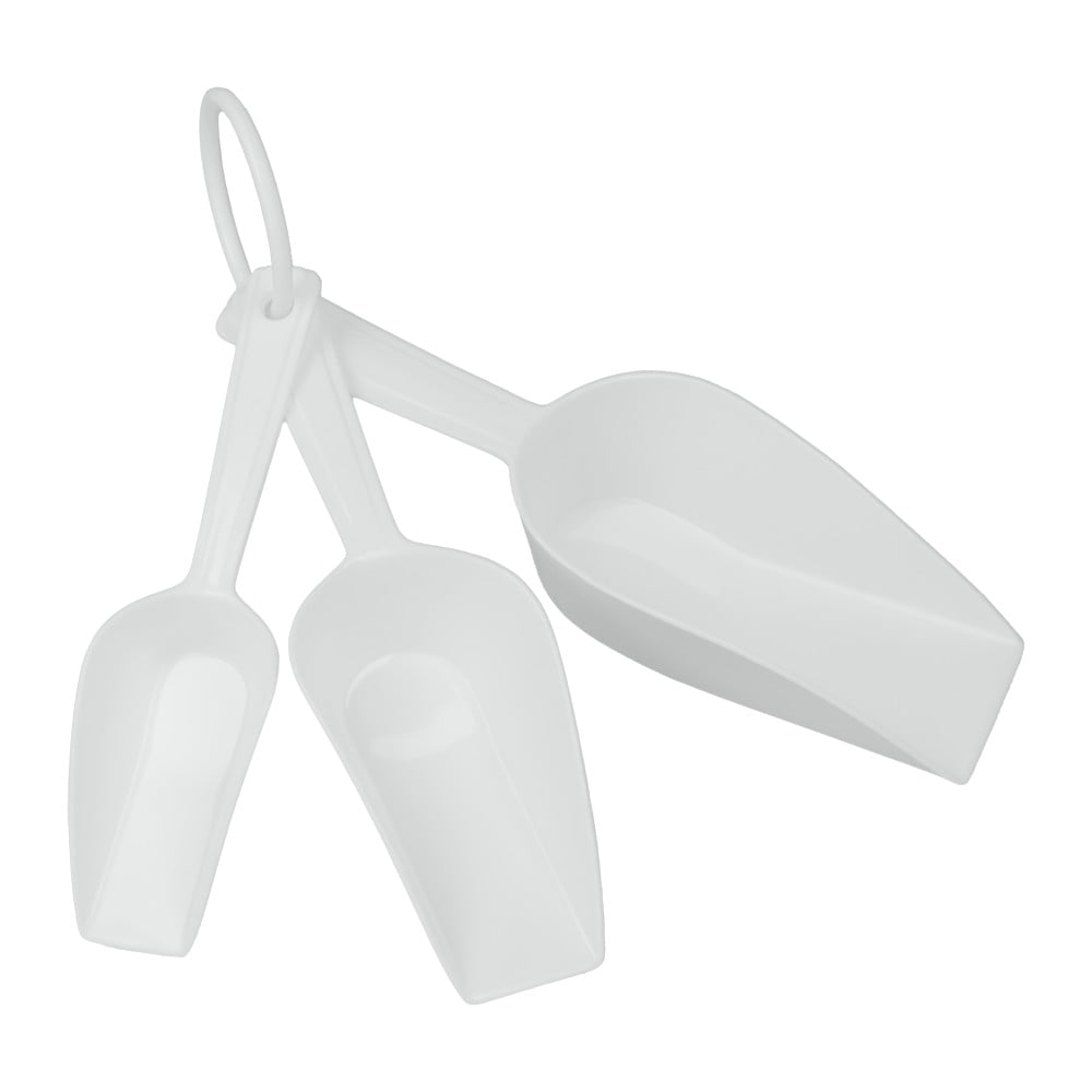 E-shop Súprava 3 bielych plastových odmeriek v tvare lopatky Metaltex Scoops