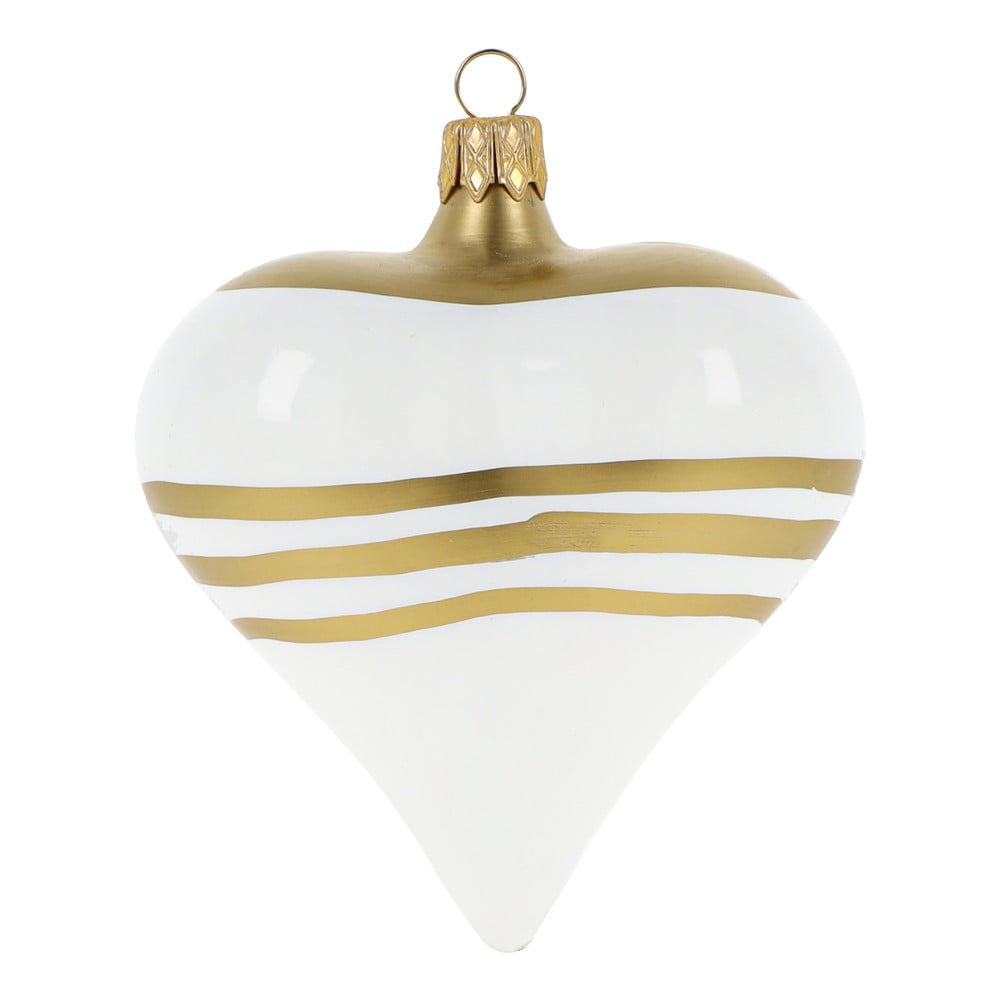 E-shop Súprava 3 sklenených vianočných ozdôb v tvare srdca v bielo-zlatej farbe Ego Dekor