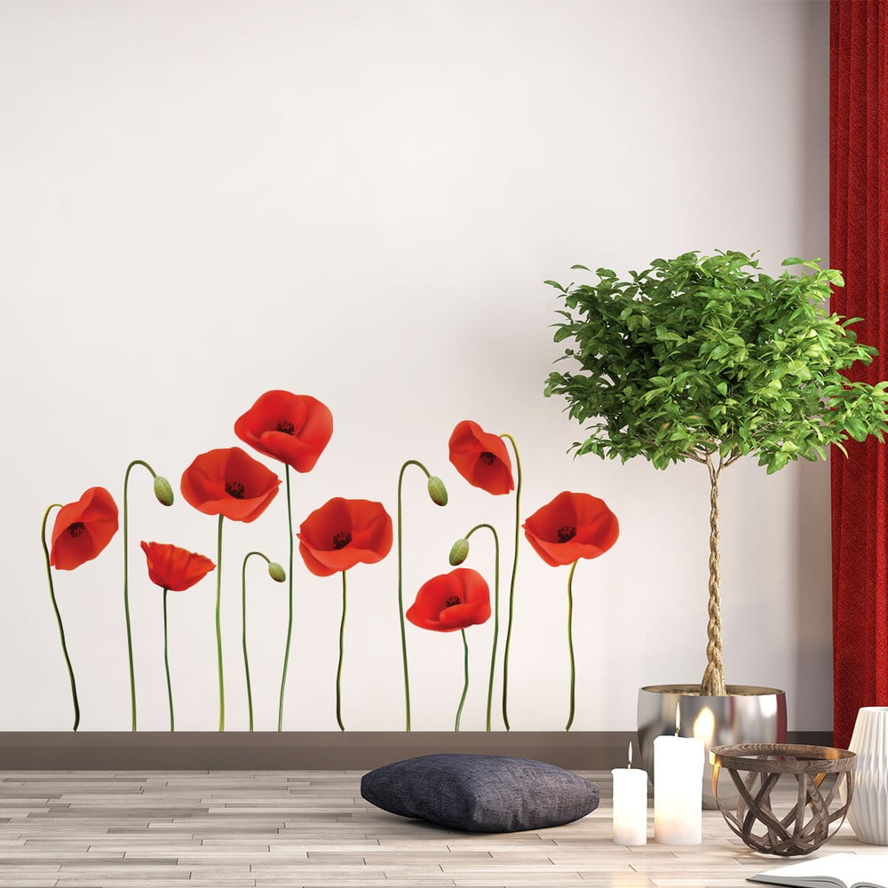 Obrázok Sada samolepiek na stenu Ambiance vrmeil Poppies, 60 x 70 cm