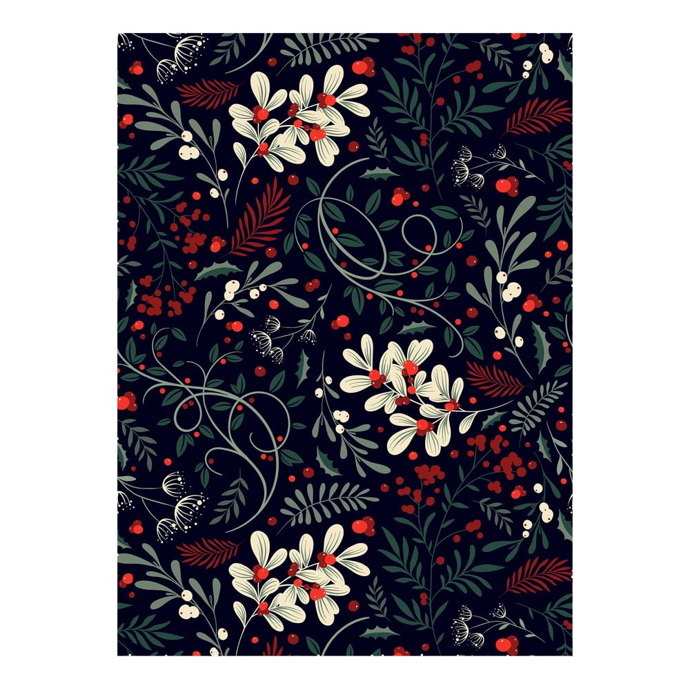 E-shop 5 hárkov čierneho baliaceho papiera eleanor stuart Winter Floral, 50 x 70 cm