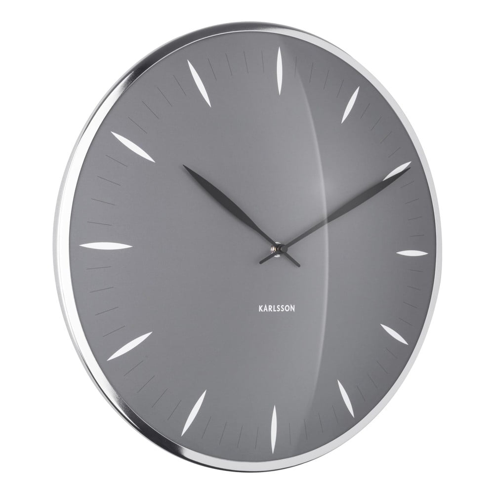 E-shop Sivé sklenené nástenné hodiny Karlsson Leaf, ø 40 cm
