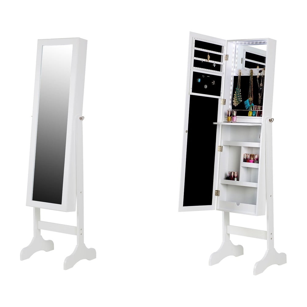 E-shop Biela stojacia šperkovnica so zrkadlom a LED podsvietením Bonami Essentials Bien
