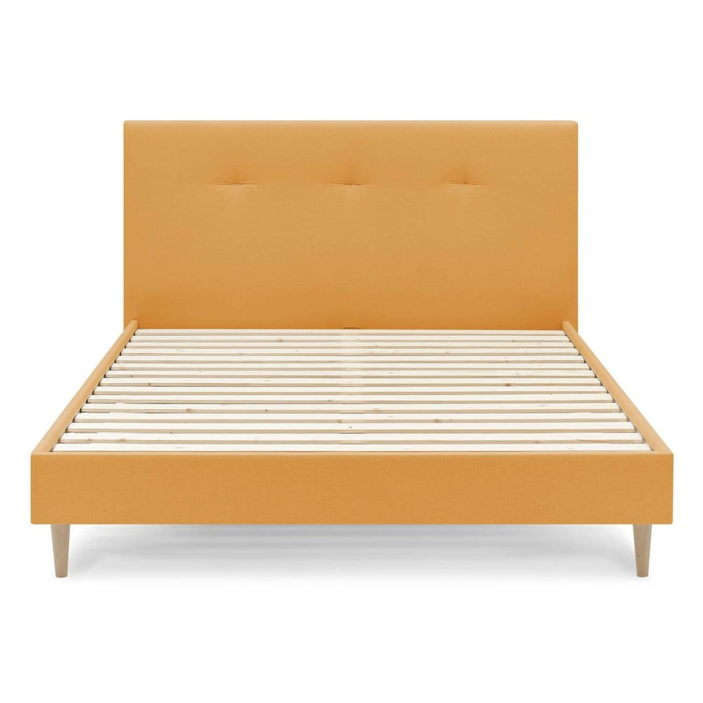 E-shop Žltá čalúnená dvojlôžková posteľ s roštom 180x200 cm Tory - Bobochic Paris
