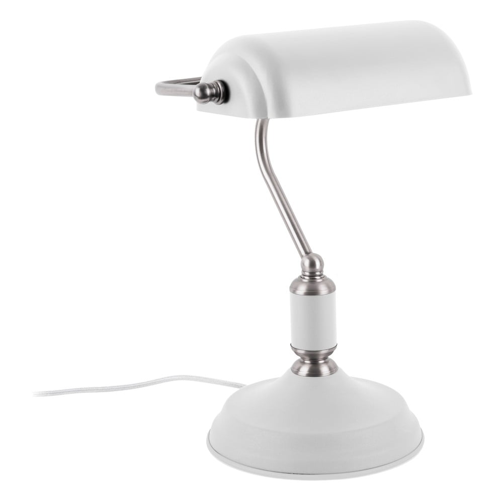 E-shop Biela stolová lampa s detailmi v striebornej farbe Leitmotiv Bank