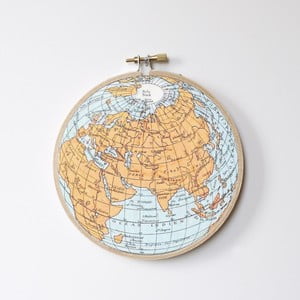 Nástenná dekorácia Surdic Stitch Hoop Worldmap, ⌀ 27 cm