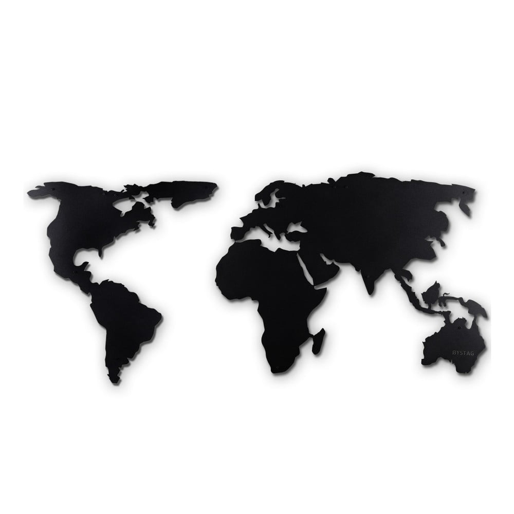 E-shop Čierna nástenná kovová dekorácia World Map XL