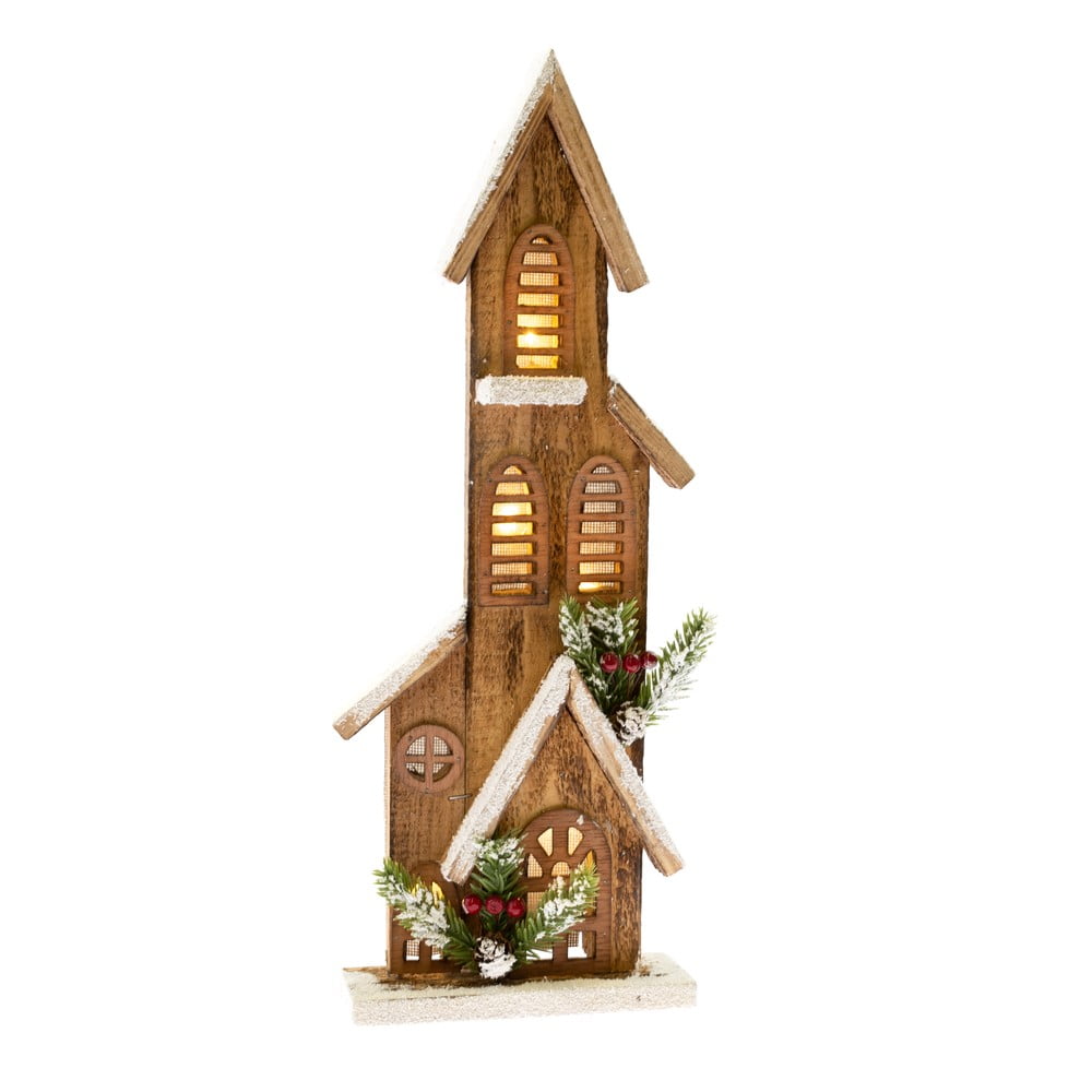E-shop Drevená dekorácia v tvare domčeka so svetlom Dakls, výška 40 cm
