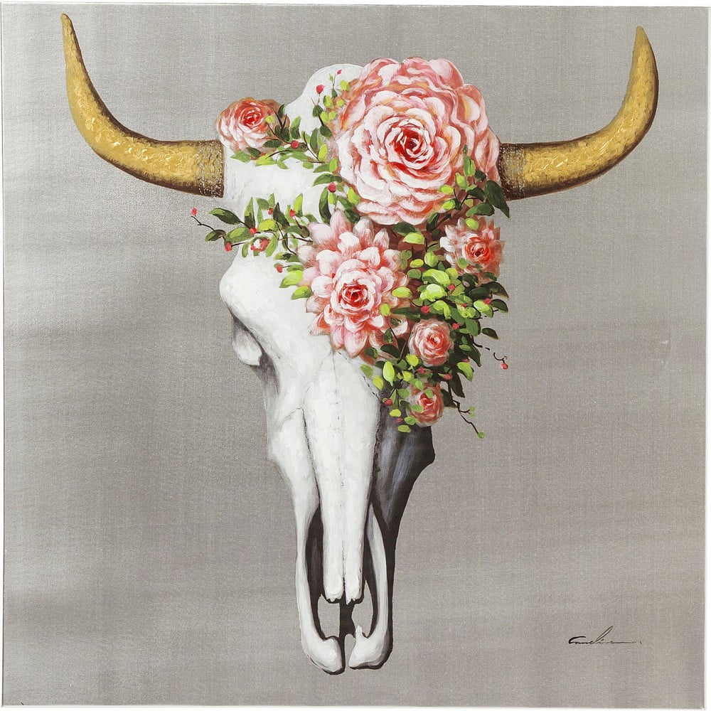 Obrázok Obraz Kare Design Touched Flower Skull, 80 × 80 cm