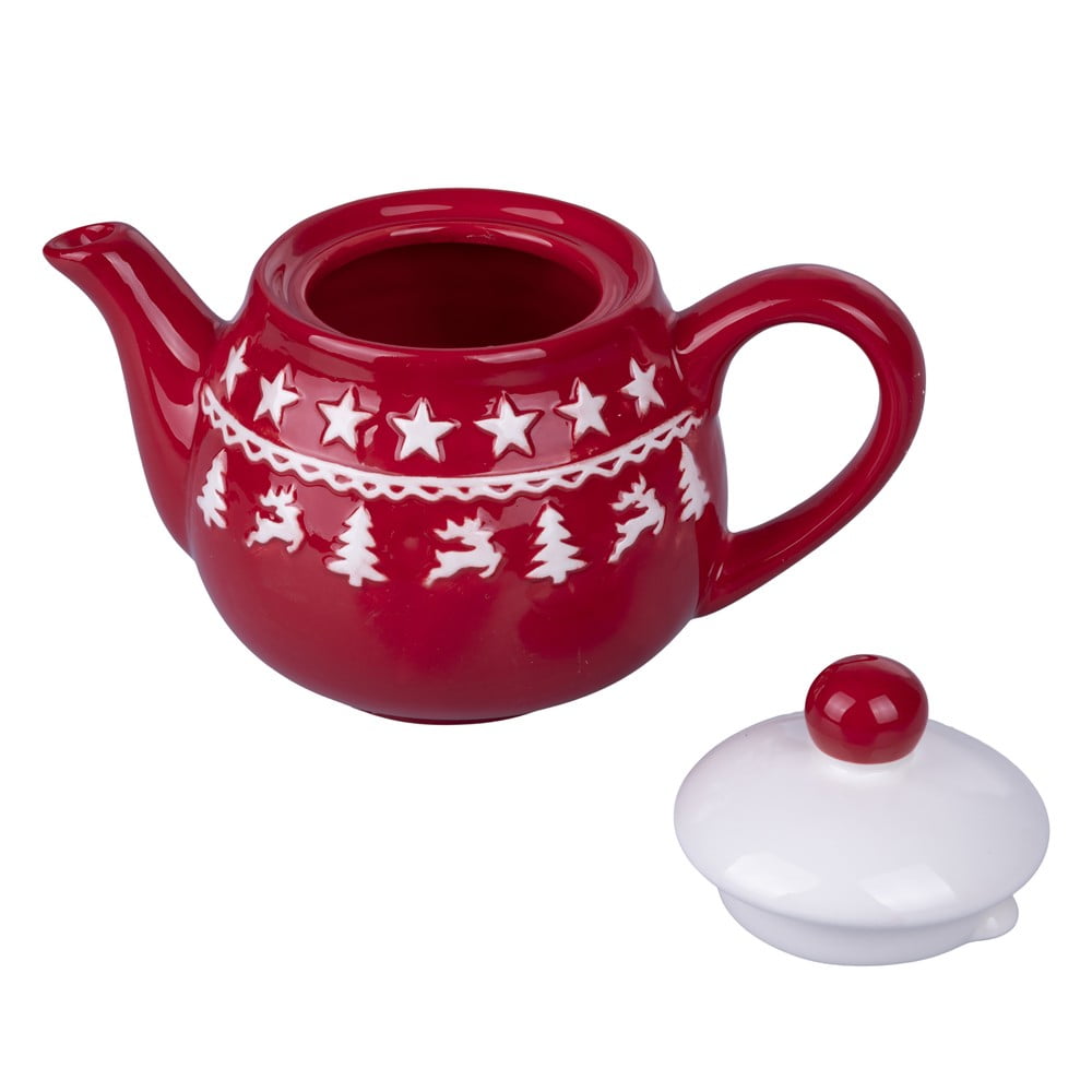 E-shop Červeno-biela vianočná keramická kanvica na čaj 520 ml Xmas - Villa d'Este