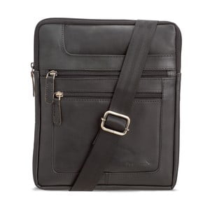 Čierna kožená taška cez rameno na iPad Packenger