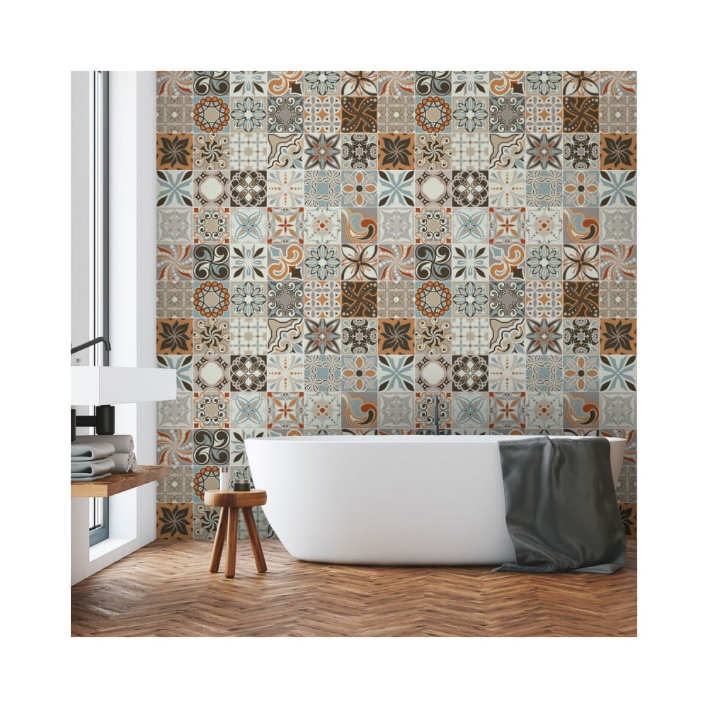 Obrázok Sada 30 nástenných samolepiek Ambiance Wall Decal Cement Tiles Bali, 15 × 15 cm