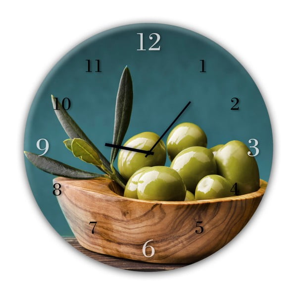 Nástenné hodiny Styler Glassclock Olives, ⌀ 30 cm