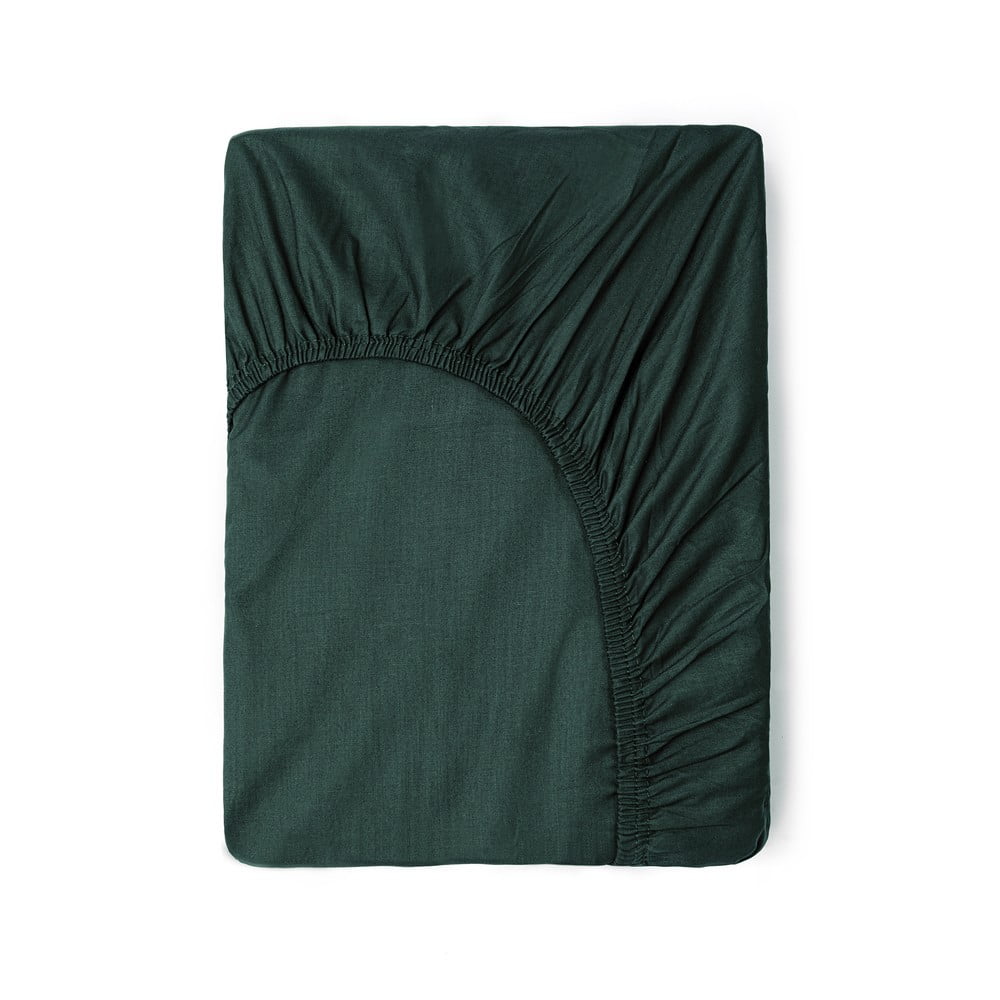Tmavozelená bavlnená elastická plachta Good Morning, 160 x 200 cm