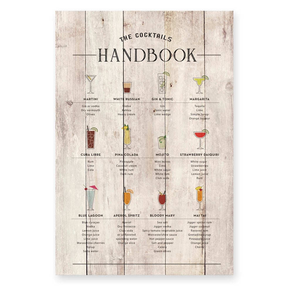 E-shop Drevená ceduľa 3x60 cm Cocktails Handbook - Really Nice Things