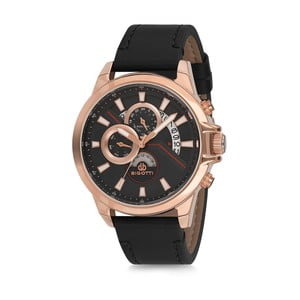 Pánske hodinky s čiernym koženým remienkom Bigotti Milano Tom