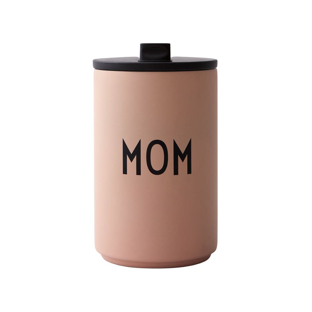 Ružový cestovný termohrnček Design Letters Mom, 350 ml