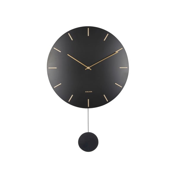 Čierne nástenné kyvadlové hodiny Karlsson Impressive, ø 20 cm