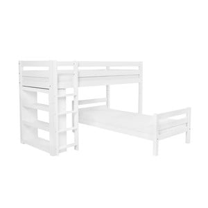 Biela detská poschodová posteľ z masívneho bukového dreva Mobi furniture Emil, 200 × 90 cm