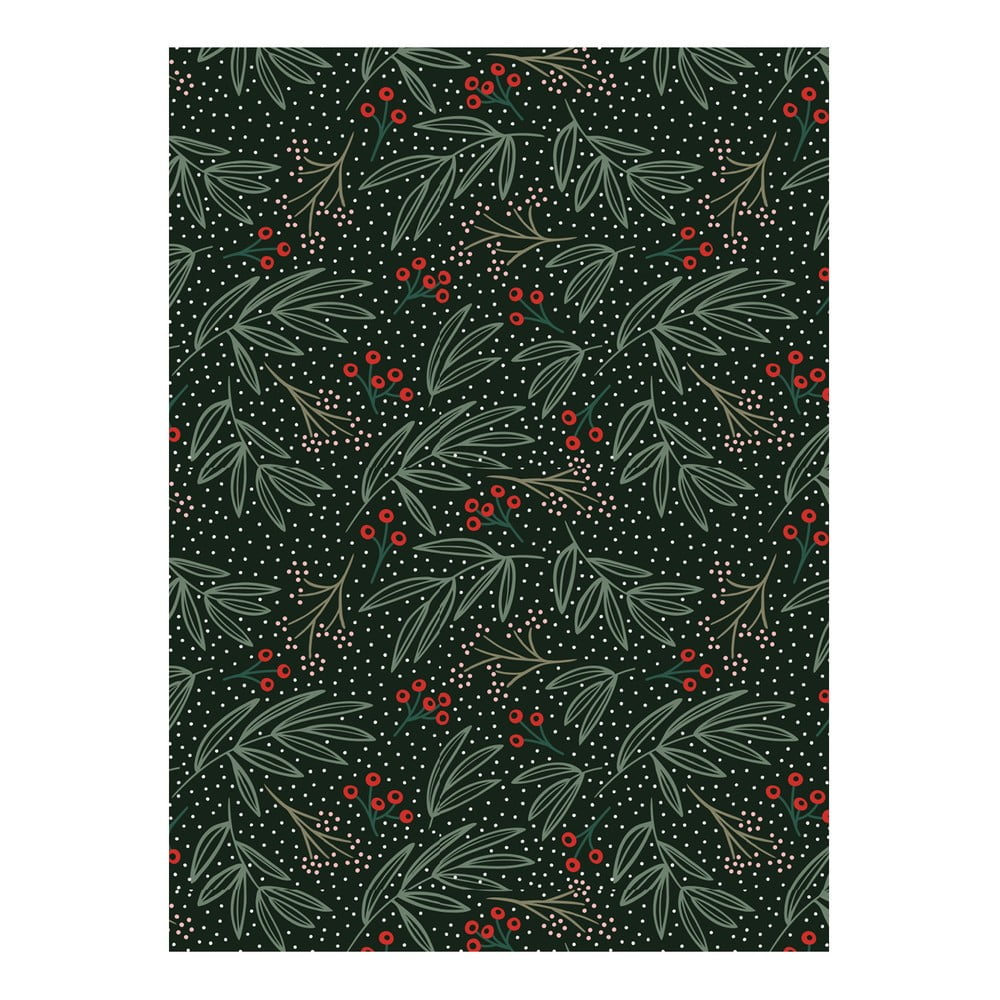 E-shop 5 hárkov čierno-zeleného baliaceho papiera eleanor stuart Winter Floral, 50 x 70 cm