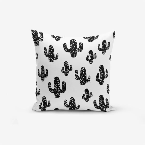 Čierno-biela obliečka na vankúš s prímesou bavlny Minimalist Cushion Covers Black White Cactus, 45 × 45 cm