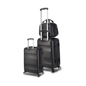 Sada 2 čiernych cestovných kufrov na kolieskach s USB porty a príručného kufríka My Valice LASSO Cab Med & MU