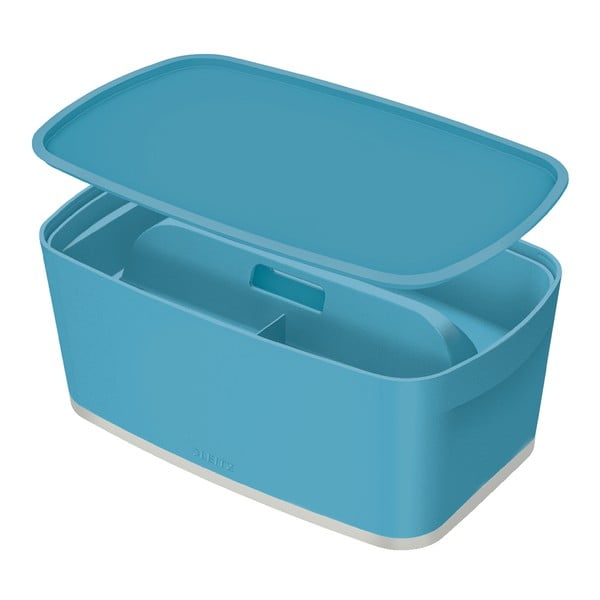 Modrá úložná škatuľa s vekom a organizérom Leitz Cosy, objem 5 l