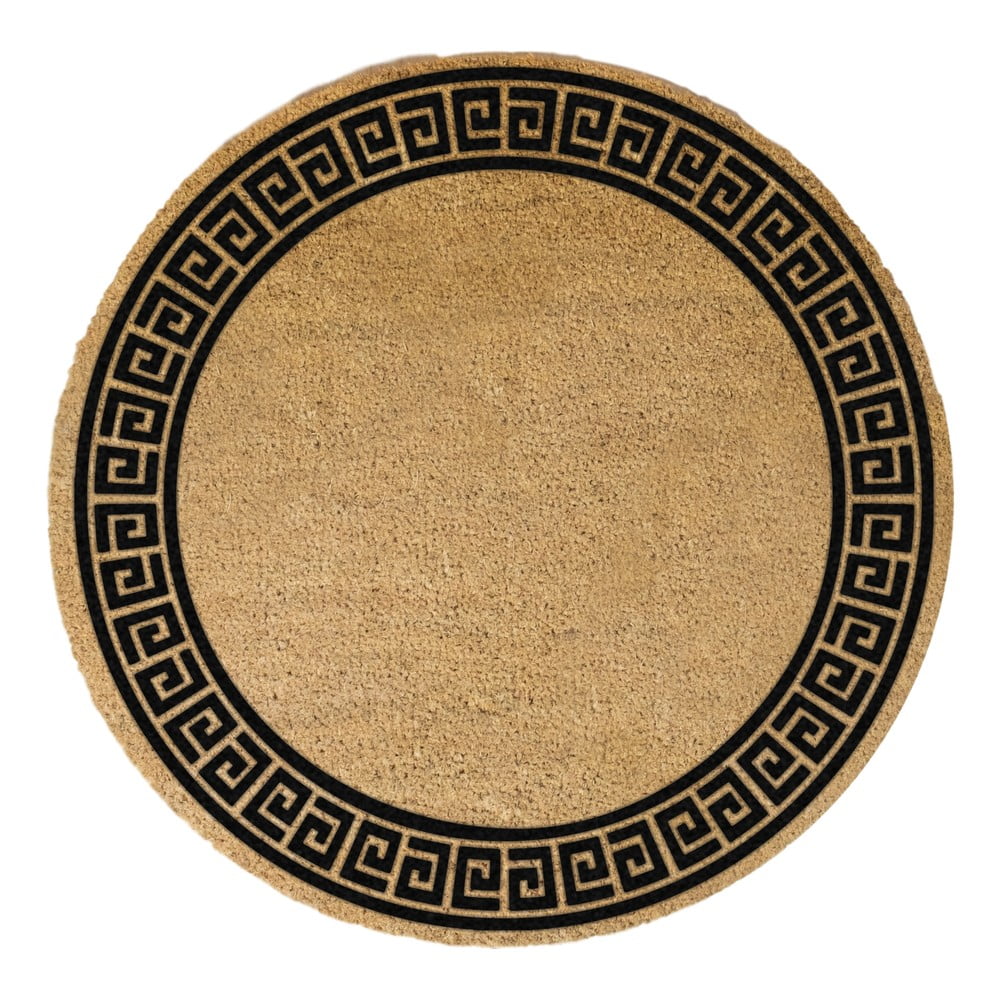 E-shop Čierna okrúhla rohožka z prírodného kokosového vlákna Artsy Doormats Greek Border, ⌀ 70 cm