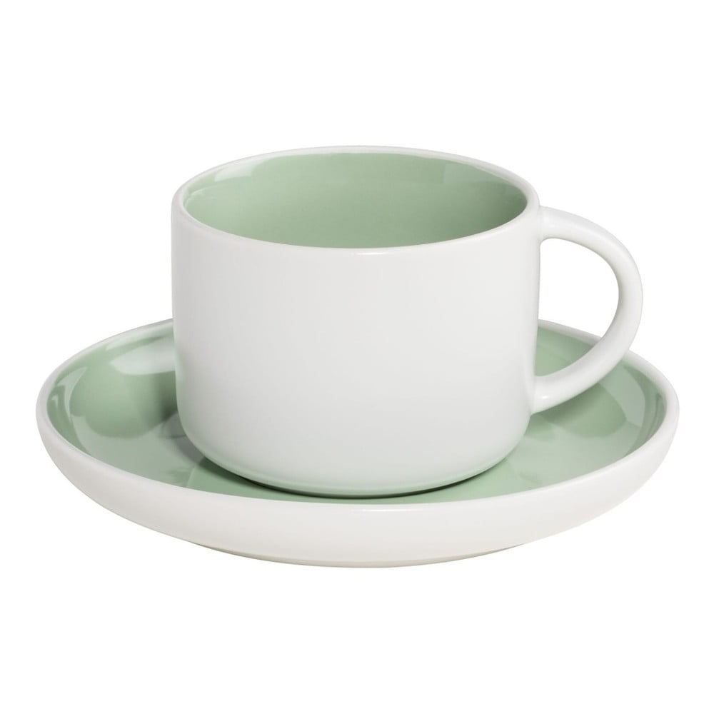 E-shop Bielo-zelený porcelánový hrnček s tanierikom Maxwell&Williams Tint, 240ml