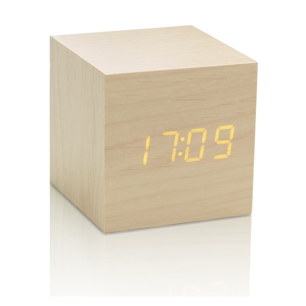 Obrázok Svetlohnedý budík so žltým LED displejom Gingko Cube Click Clock