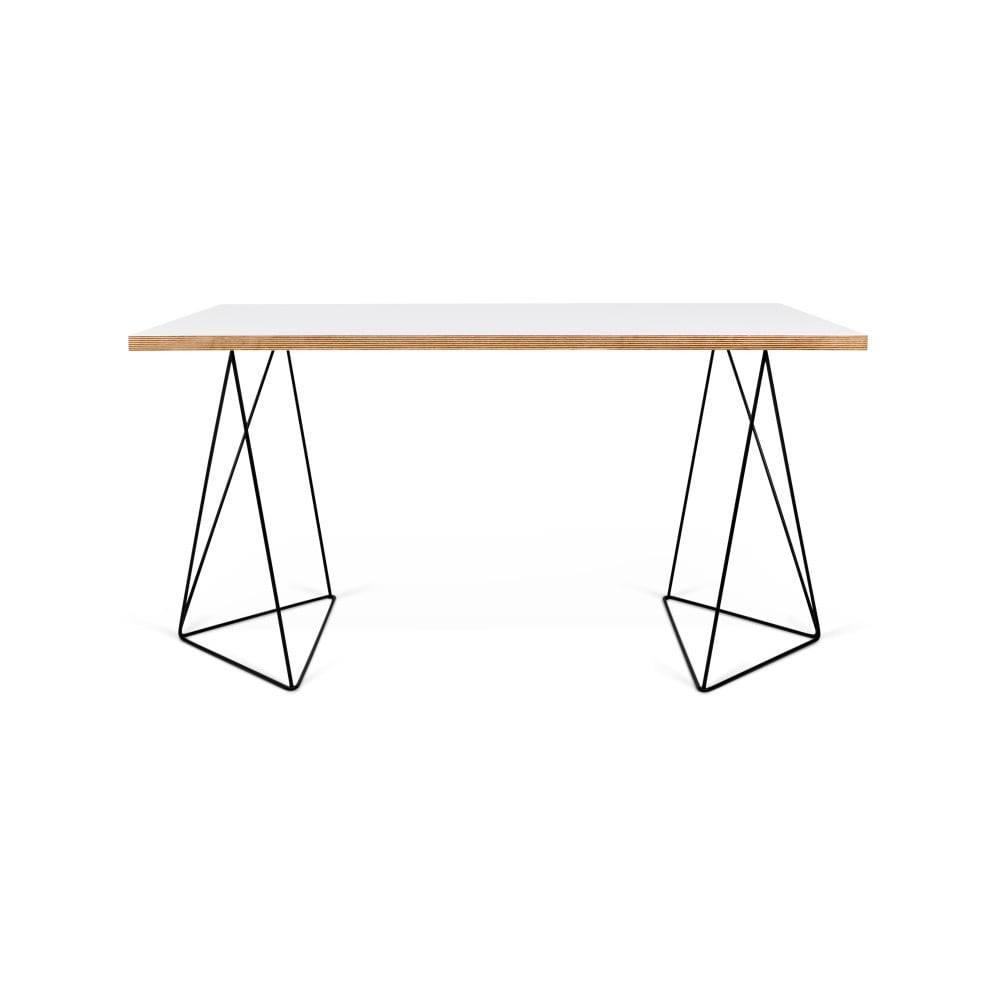 E-shop Biely pracovný stôl s čiernymi nohami TemaHome Flow, 140 x 75 cm