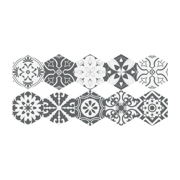 Súprava 10 samolepiek na podlahu Ambiance Hexagons Rosito, 20 × 18 cm