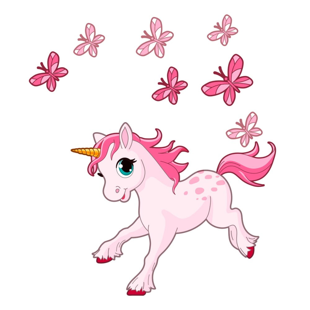 E-shop Nástenné detské samolepky Ambiance Pink Unicorn and Papillons