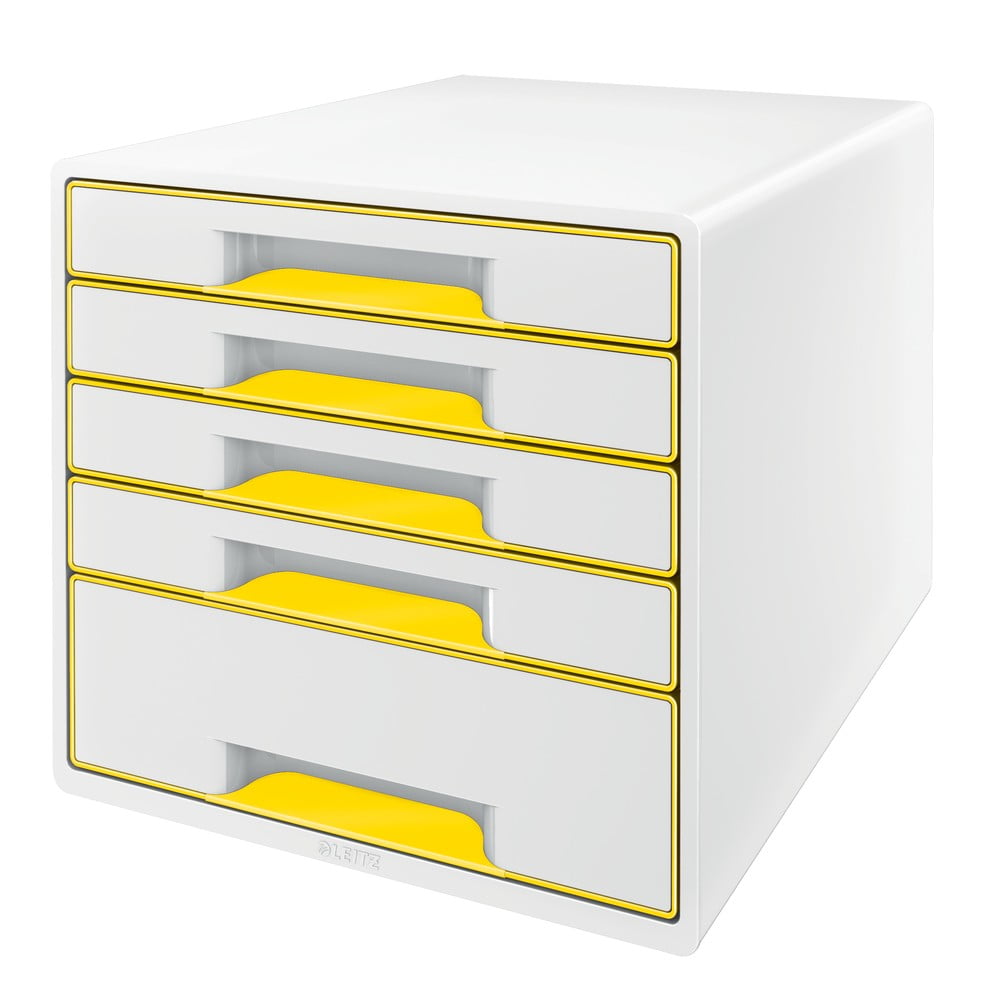 Bielo-žltý zásuvkový box Leitz WOW CUBE, 5 zásuviek