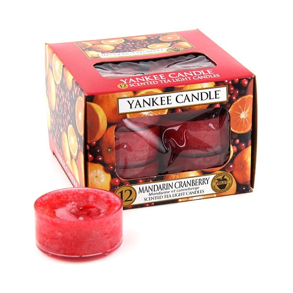 Sada 12 vonných sviečok Yankee Candle Mandarínky s brusnicami, doba horenia 4 - 6 hodín