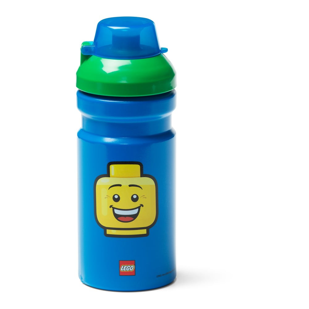 E-shop Modrá fľaša na vodu so zeleným vekom LEGO® Iconic, 390 ml
